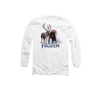 Disney Frozen Group Photo With Elsa, Anna, Kristoff, Sven & Olaf Long Sleeve T-Shirt, White | Size: Medium Disney White M