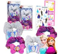 Disney Frozen Hair Scrunchies - Bundle with 4 Pack Anna and Elsa Hair Accessories Plus Stickers More | Frozen Hair Ties for Girls