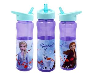 Disney Frozen Kids 600ml PP Water Bottle with Straw - Reusable - Official Merchandise by Polar Gear - BPA Free & Recyclable Plastic - for School Nursery Sports Picnic, Multi Colour