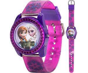 Disney Frozen Kids' Digital Watch with Elsa and Anna on The Dial, Purple Casing, Comfortable Pink Strap, Easy to Buckle, Safe for Children - Model: FZN3598