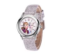 Disney Frozen Kids' Stainless Steel Time Teacher Analog Leather Strap Watch(Plain CASE), Silver, Silver, strap