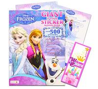Disney Frozen Learning Activity Book Set for Kids - Bundle with Giant Frozen Princess 500 Sticker Coloring Book and Castle Door Hanger | Princess Educational Workbook
