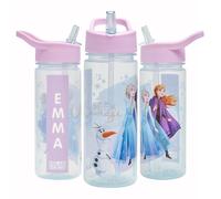 Disney Frozen Magic Personalised Sticker Water Bottle with Straw 500ml - Official Merchandise by Polar Gear, Kids Reusable Non Spill BPA Free Tritan