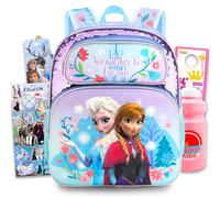 Disney Frozen Mini Backpack for Girls Bundle - 12" w Adjustable Straps | Elsa and Anna Small Backpack w Pocket for Travel & Daypack w/ Bottle, Stickers, More ~ Fits Girls, Kids, Adults