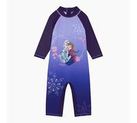 Disney Frozen Official Girl's Swimsuit, One Piece Swimming Costume Sun Suit Featuring Anna and Elsa, Purple, Age 7-8 Years
