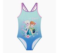Disney Frozen Official Girl's Swimwear, One Piece Swimming Costume Featuring Anna and Elsa, Aqua, Age 4-5 Years