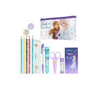 Disney Stitch Kids Pencil Case and Stationery Supplies Set for Preschool Nursery Notebook Colouring Pencils Pen, Girls Gifts (Purple Frozen)