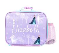 Disney Frozen Personalised Kids Lunch Bag - Thermal Insulated with mesh Drinks Holder - School and Snacks Bag for Girls - Purple