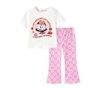 Disney Frozen Princess Minnie Stitch Long Sleeve Sweatshirt with Bow Front 2 Piece Flared Pants 2-9 Years, Minnie - White, 4-5 aos