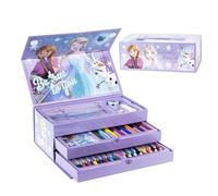Disney Frozen Stationery Set, Includes Coloured Pencils, Markers, Watercolors, Brush, Sponge, Pencil, Sharpener, Eraser, Colour Waxes, Notebook, Case Case, Girls School Set