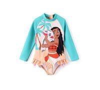 Disney Frozen Stitch Princess Minnie Mouse Girls' Long Sleeve Swimsuit with UPF 50 Protection, 3M-13Y, Disney Moana Turquoise, 6-7 Years