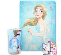 Disney Frozen Throw Blanket Bundle - Elsa Kids and Teens Fleece Throw, Stickers, Temporary Tattoos, and More for Girls | Disney Frozen Fleece Blanket Size 45" x 60"