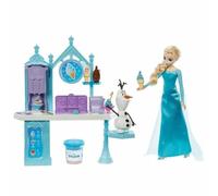 Toys, Dessert Playset with Elsa Doll, Olaf Figure, 2 Colors Dough and 10+ Play Pieces, Inspired by Disney Frozen Movies, HMJ48