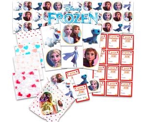 Disney Frozen Valentine's Day Classroom Gift Exchange - 24 Student Bundle with Frozen Temporary Tattoos, Goodie Bags, To/From Stickers for School Vale