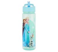 Disney Frozen Water Bottle with Flip Up Straw, Blue, 600ml, BPA Free, Recyclable, for Ages 36+ Months (Frozen Icy)