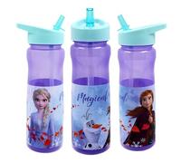 Disney Frozen Water Bottle with Straw - Reusable Kids 600ml PP - in Purple - Official Merchandise by Polar Gear - BPA Free & Recyclable Plastic - for School Nursery Sports Picnic, Multi Colour