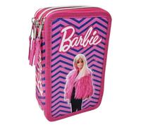 Disney Giotto Multi-Compartment Pencil Case 3 Zip School Complete 44 Pieces Pens Pencils Colours Markers, blue, Barbie