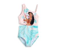 Disney Moana Girls Pink and Turquoise 1 Piece Swimming Costume | Best Friends Floral Wave Design Swimwear | Sleeveless Asymmetrical Beachwear