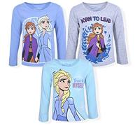 Disney Girl's 3 Pack Frozen Long Sleeves Tee Shirt Set, Anna and Elsa, Blue/Grey, Size 4T