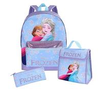 Disney Girls 3 Piece Set Frozen Ana Elsa Large Backpack with Lunch Bag and Pencil Case