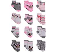 Disney girls Assorted Minnie Mouse Designs 12 Pair Socks Variety Set 6-12 Months Pink-white-grey Collection