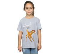 Disney Girl's Bambi Butterfly Tail Cotton T-Shirt in Grey | Size: 12-13 Years Disney Grey 12-13 Years