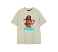 Disney Princess Moana Girls Short-Sleeved T-Shirt in Oatmeal | Graphic Tee Movie Apparel | Children's Casual Top with Princess Design | Comfortable & Stylish Wear for Kids & Teens