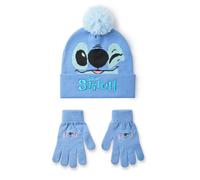 Disney Girls Blue Stitch Character Face Beanie and Gloves Set (One Size)