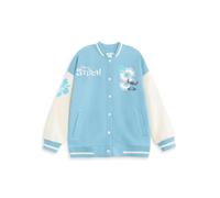 Disney Lilo and Stitch Girls Blue Bomber Jacket | Streetwear Varsity Jacket with Stitch Graphics | Long Sleeve Casual Wear | Cute Cartoon Apparel for Kids | Stitch Merch - 7-8 Years