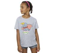 Disney Girl's Dumbo Sitting On Books Cotton T-Shirt in Grey | Size: 5-6 Years Disney Grey 5-6 Years