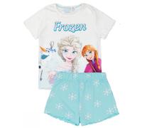 Disney Girl's Frozen Elsa, Anna, Olaf Short Sleeve Short Leg Pyjama Set in Blue | Size: 6-7 Years Disney Blue 6-7 Years