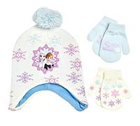 Disney Girls Frozen Winter Hat and 2 Pair Gloves or Mittens (Age 2-7) (White/Purple Mittens, Age 2-4)