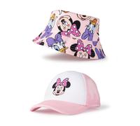 Disney Minnie Mouse Girls Pink Bucket Hat & Cap Set | Lightweight Breathable Character Print Accessories | Casual Sun Protection Merchandise for Kids