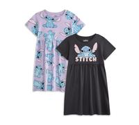 Disney Lilo & Stitch Girls Dress Pack of 2 | Dark Grey & Lavender Short Sleeve Summer Dresses Graphic Daywear | Stitch Alien Cute Multi-Pack Clothing Set | Movie Merchandise Gift Bundle