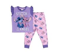 Disney Girls Lilo and Stitch Angel Trousers Top Purple Kids Frilly Pyjamas Pjs Nightwear 6-7 Years