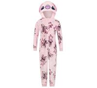 Disney Girls Lilo and Stitch Pink Angel Fleece Sleepsuit Stitch Kids Childrens Onesie (7-8 Years)