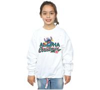 Disney Girl's Lilo & Stitch Aloha Christmas Sweatshirt in White | Size: 5-6 Years Disney White 5-6 Years