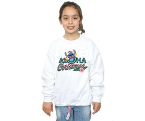 Disney Girl's Lilo & Stitch Aloha Christmas Sweatshirt in White | Size: 5-6 Years Disney White 5-6 Years