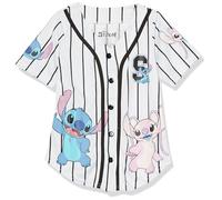 Disney Girls Lilo & Stitch, Angel Baseball Jersey-Classic Mesh Button Down Shirt, White/Black, 10-12