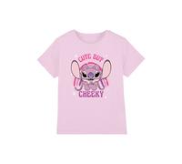 Disney Girl's Lilo & Stitch Angel Cute But Cheeky Rainbow Kids T-Shirt, Light Pink | Size: 7-8 Years Disney Light Pink 7-8 Years