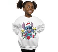 Disney Girl's Lilo & Stitch Christmas Lights Sweatshirt in White | Size: 9 Years Disney White 9 Years