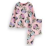 Disney Minnie Mouse Girls Pyjama Set | Kids Long Sleeve Long Leg Graphic PJs in Pink | All Over Print Minnie Lounge wear Apparel | Childrens Classic Cartoon Art Sleepwear Merchandise Gift