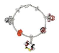 Disney Girls Mickey & Minnie Bead Crystal Charm Gem Rhodium Plated Bracelet