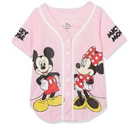 Disney Girls Mickey & Minnie Mouse Baseball Jersey-Classic Mesh Button Down Shirt, Light Pink/White, 4-5