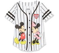 Disney Girls Mickey & Minnie Mouse Baseball Jersey-Classic Mesh Button Down Shirt, White/Black, 7-8