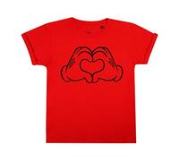 Disney Girl's Mickey Mouse Love Hands Regular Fit Crew Neck Short Sleeve T - Shirt, Red (Red Red), 7-8 Years (Manufacturer Size: 7-8 Years)