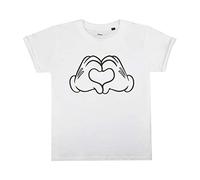 Disney Girl's Mickey Mouse Love Hands Regular Fit Crew Neck Short Sleeve T - Shirt, White (White White), 7-8 Years (Manufacturer Size: 7-8 Years)