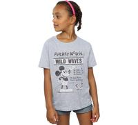 Disney Girl's Mickey Mouse Making Waves Cotton T-Shirt in Grey | Size: 7-8 Years Disney Grey 7-8 Years