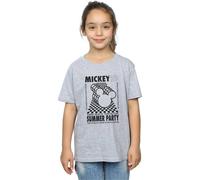 Disney Girl's Mickey Mouse Summer Party Cotton T-Shirt in Grey | Size: 12-13 Years Disney Grey 12-13 Years