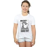 Disney Girl's Mickey Mouse Summer Party Cotton T-Shirt in White | Size: 5-6 Years Disney White 5-6 Years